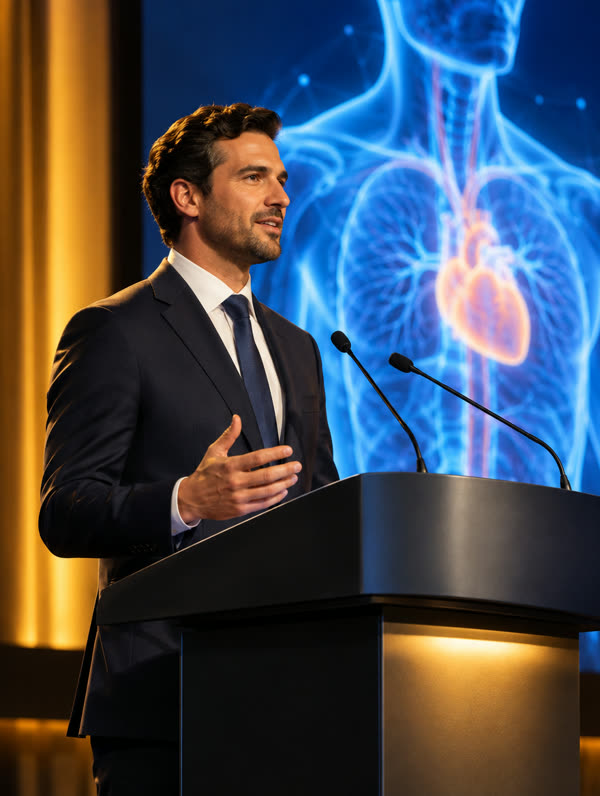 Physician speaking on a medical congress stage